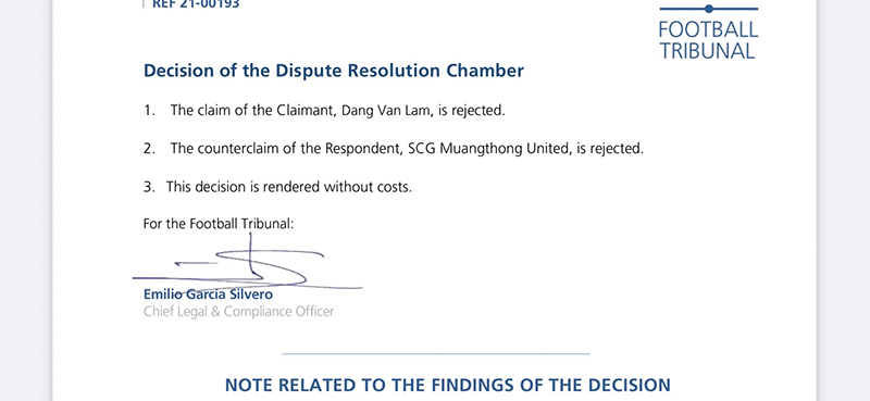 วัน ลัม โดนฟีฟ่าปัดร้องค่าเสียหาย-ยกเลิกสัญญาจากเมืองทองฯ กิเลนยื่นฟ้องต่อที่เซเรโซ่
